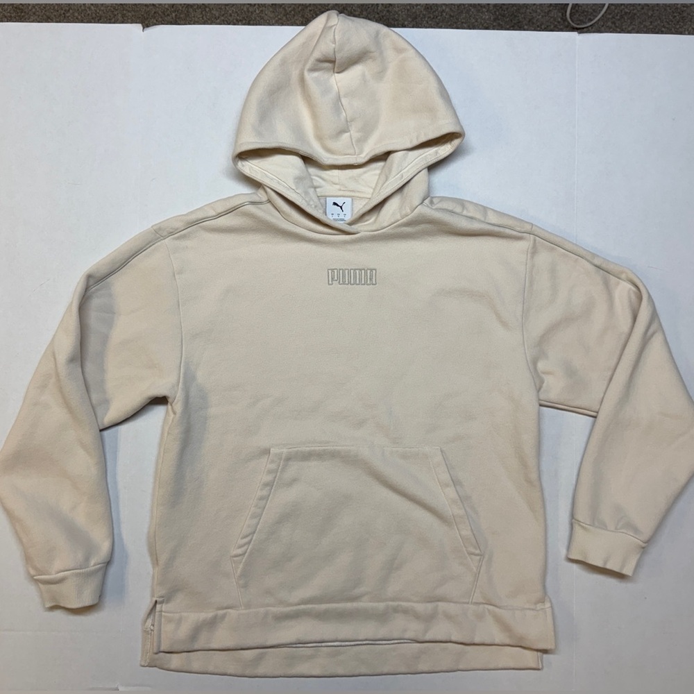 Puma Cream Women’s Large Fleece Hoodie Sweatshirt